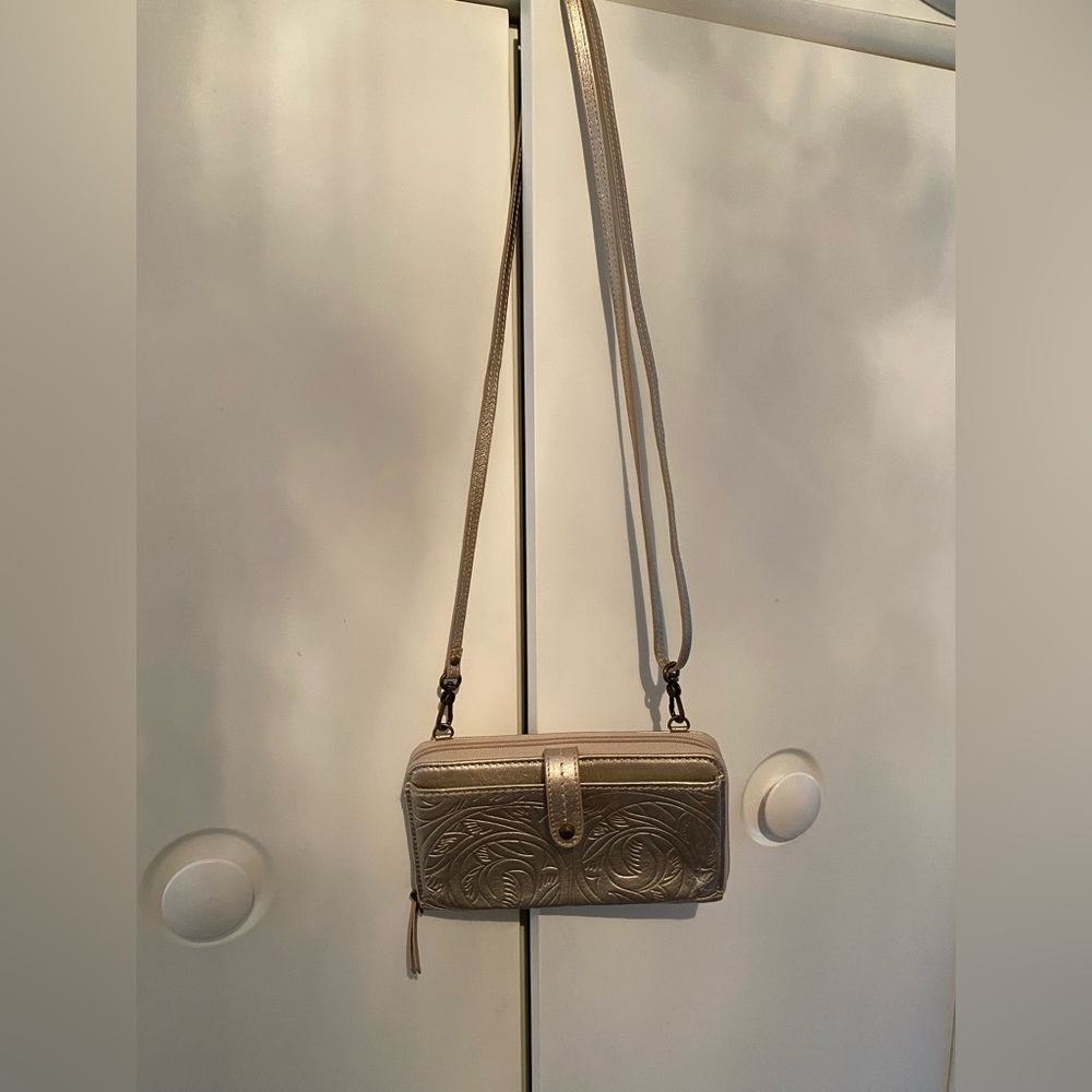 The Sak embossed Gold Crossbody Bag/Wallet with Strap